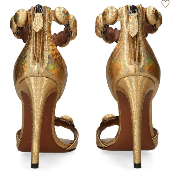 ALAÏA La Bombe 110 studded iridescent metallic elaphe sandals size 37 - Picture 15 of 16